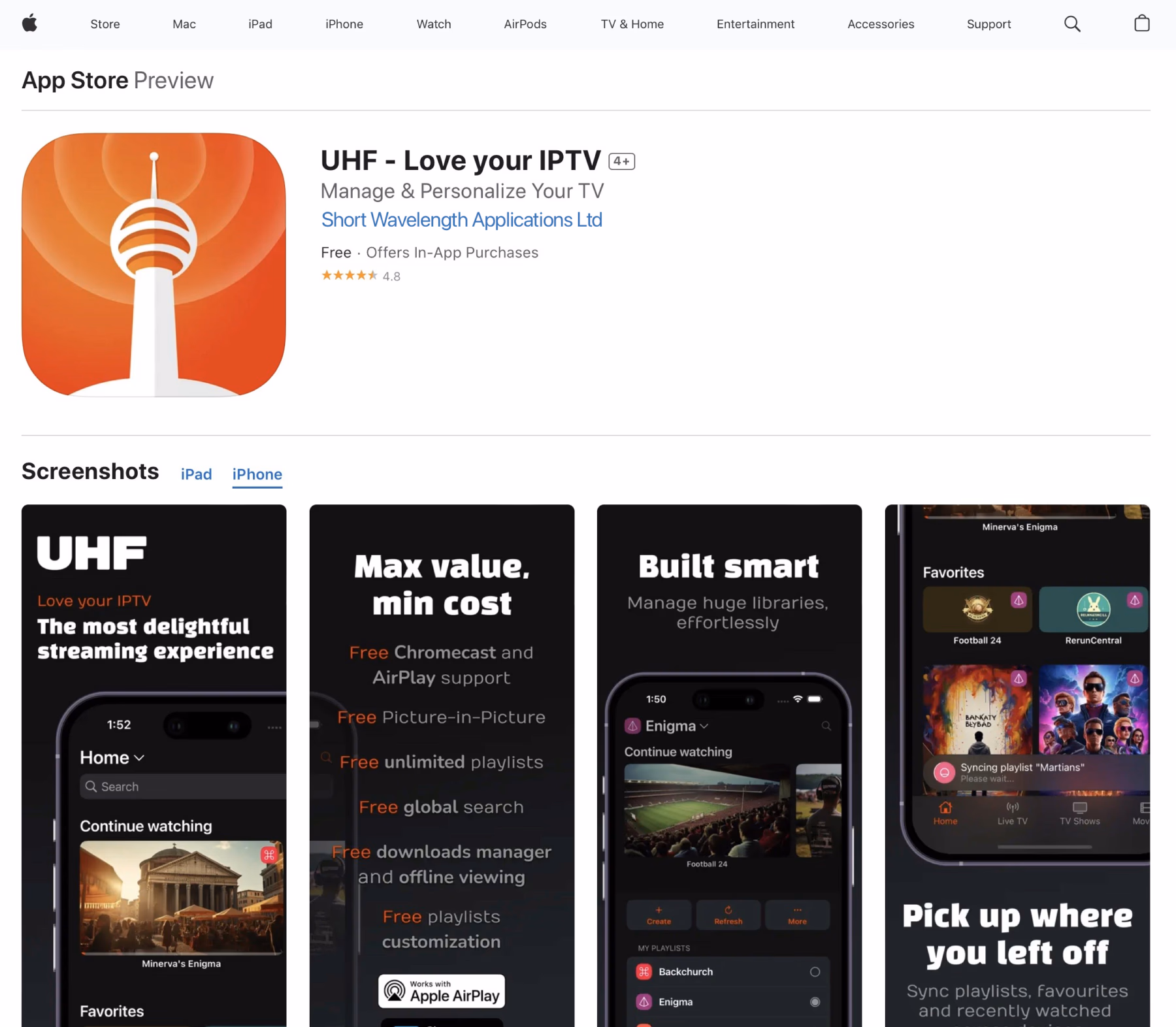 UHF IPTV app on the Apple App Store — download to stream live sports, movies, and TV on iPhone, iPad, or Apple TV.